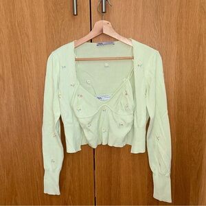 Zara - floral green cardigan and tank ensemble